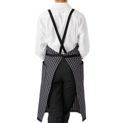 チェック柄胸当てエプロン | カフェ・飲食店制服 | 1枚 | FK7121 | ブラック