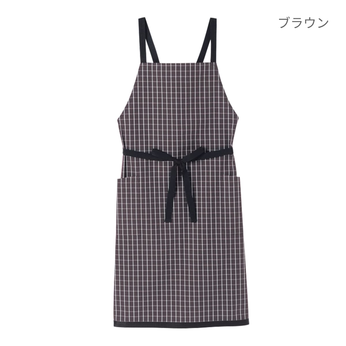 チェック柄胸当てエプロン | カフェ・飲食店制服 | 1枚 | FK7121 | ブラック