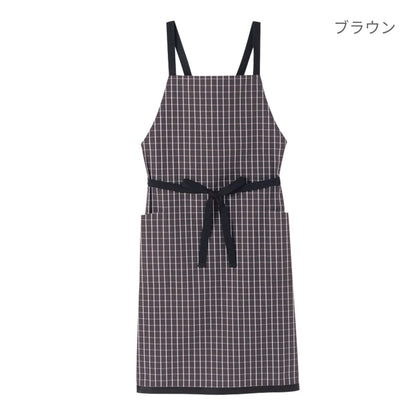 チェック柄胸当てエプロン | カフェ・飲食店制服 | 1枚 | FK7121 | ブラック