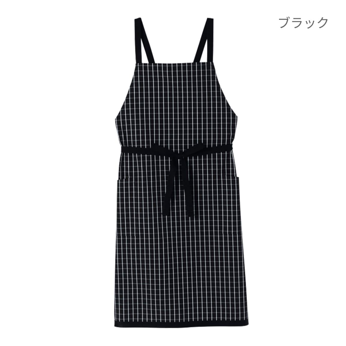 チェック柄胸当てエプロン | カフェ・飲食店制服 | 1枚 | FK7121 | ブラック