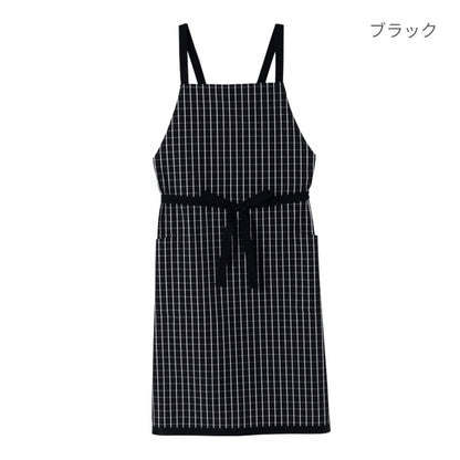 チェック柄胸当てエプロン | カフェ・飲食店制服 | 1枚 | FK7121 | ブラック