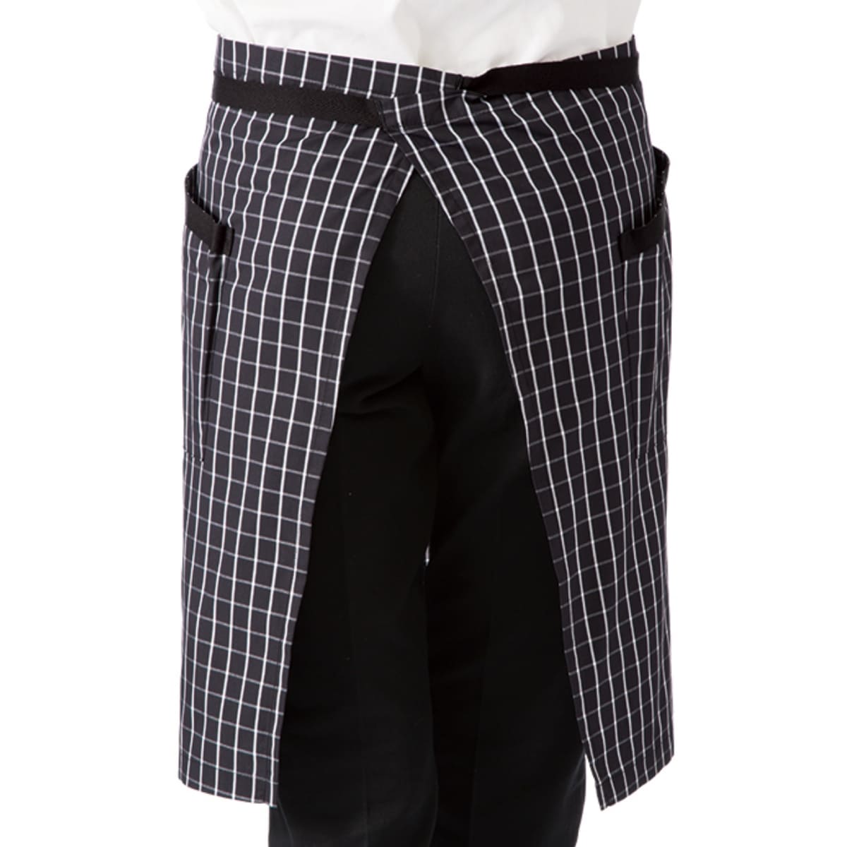 チェック柄ロングエプロン | カフェ・飲食店制服 | 1枚 | FK7123 | ブラウン