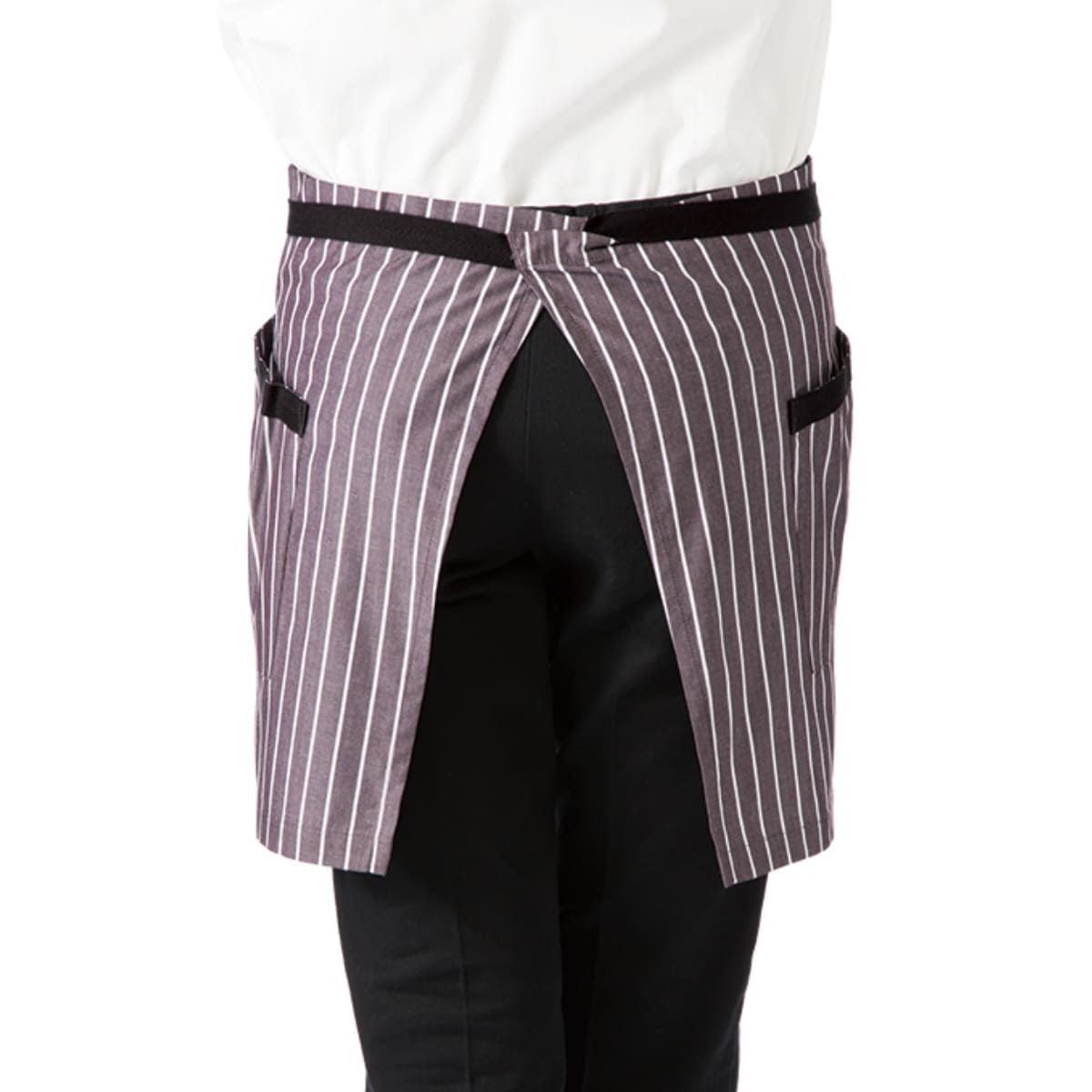 ストライプ柄ショートエプロン | カフェ・飲食店制服 | 1枚 | FK7126 | ブラック