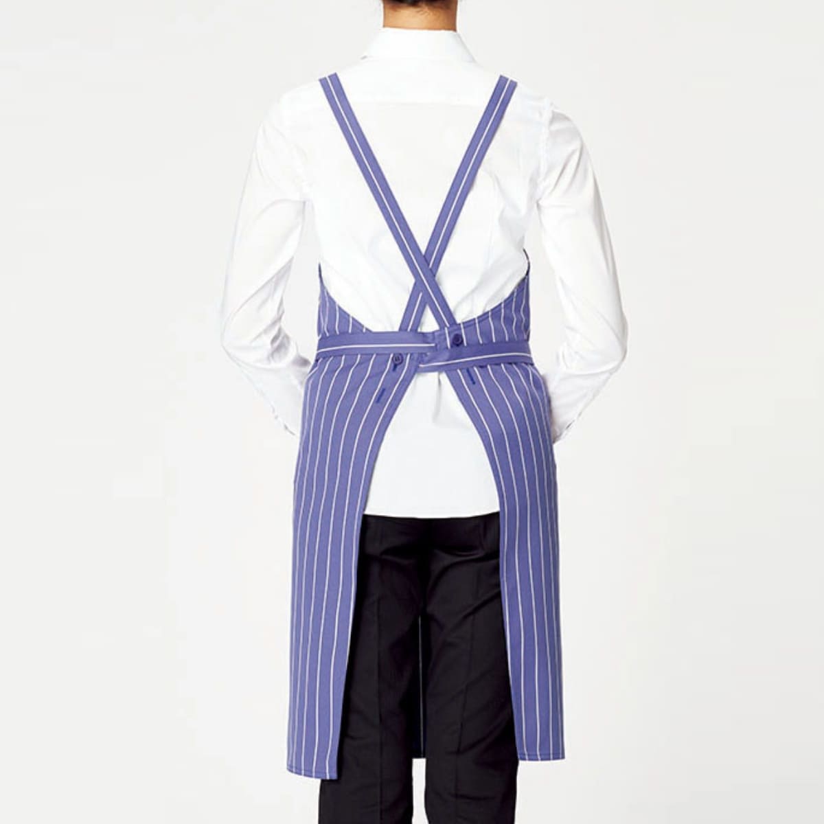 バッククロス胸当てエプロン（ストライプ） | カフェ・飲食店制服 | 1枚 | FK7161 | ブルー