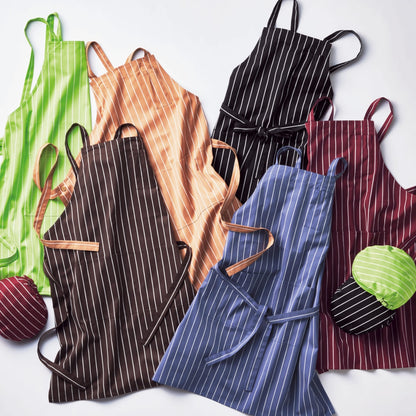 バッククロス胸当てエプロン（ストライプ） | カフェ・飲食店制服 | 1枚 | FK7161 | ワイン