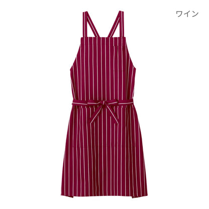 バッククロス胸当てエプロン（ストライプ） | カフェ・飲食店制服 | 1枚 | FK7161 | ワイン