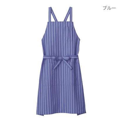 バッククロス胸当てエプロン（ストライプ） | カフェ・飲食店制服 | 1枚 | FK7161 | ブルー
