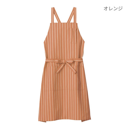 バッククロス胸当てエプロン（ストライプ） | カフェ・飲食店制服 | 1枚 | FK7161 | ブルー
