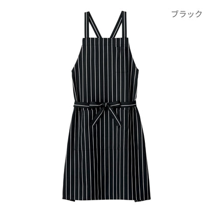 バッククロス胸当てエプロン（ストライプ） | カフェ・飲食店制服 | 1枚 | FK7161 | ブラック