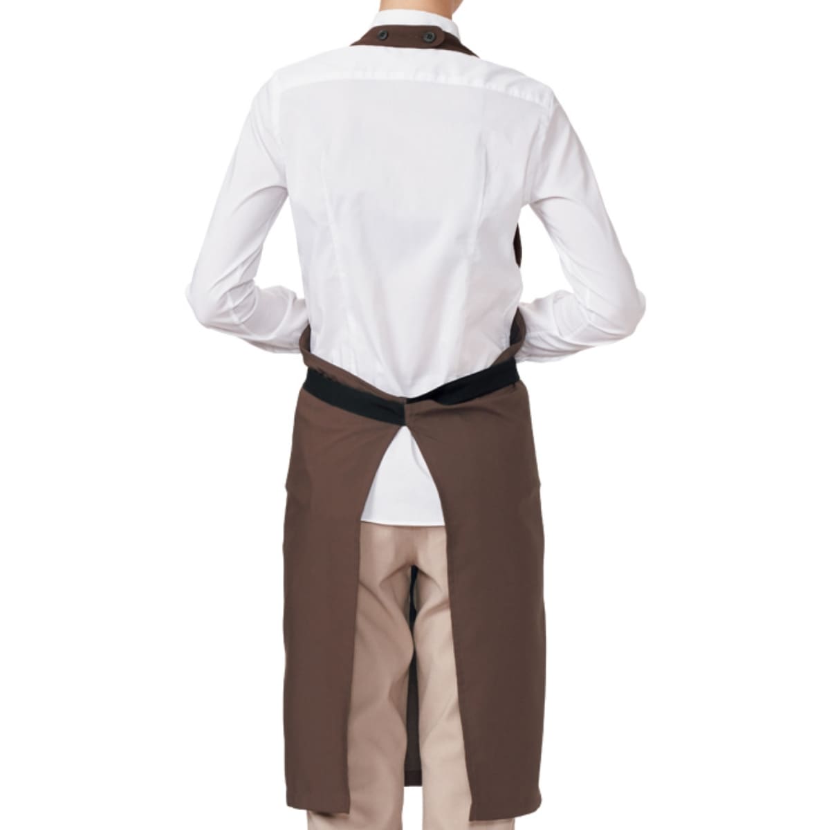 襟付き胸当てエプロン | カフェ・飲食店制服 | 1枚 | FK7180 | ブラウン×ブラック