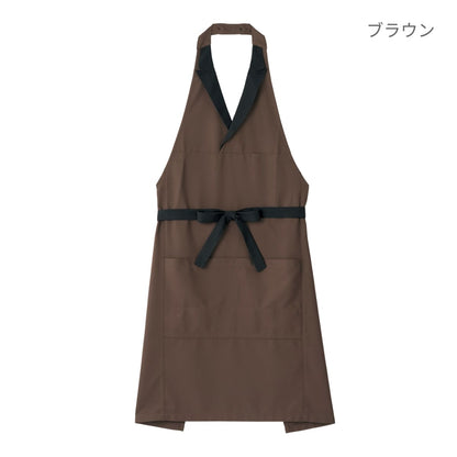襟付き胸当てエプロン | カフェ・飲食店制服 | 1枚 | FK7180 | ブラウン×ブラック