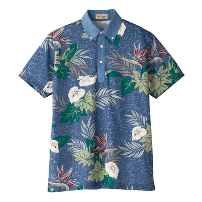 アロハポロシャツ（リーフ柄） | メンズ | 1枚 | FB4525U | ネイビー