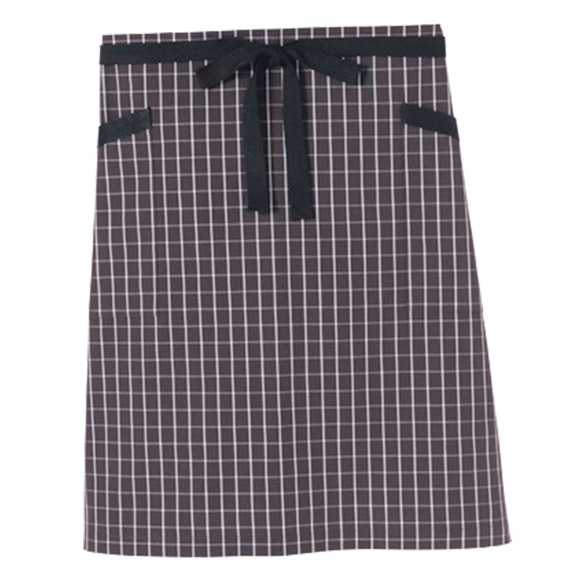 チェック柄ロングエプロン | カフェ・飲食店制服 | 1枚 | FK7123 | ブラウン