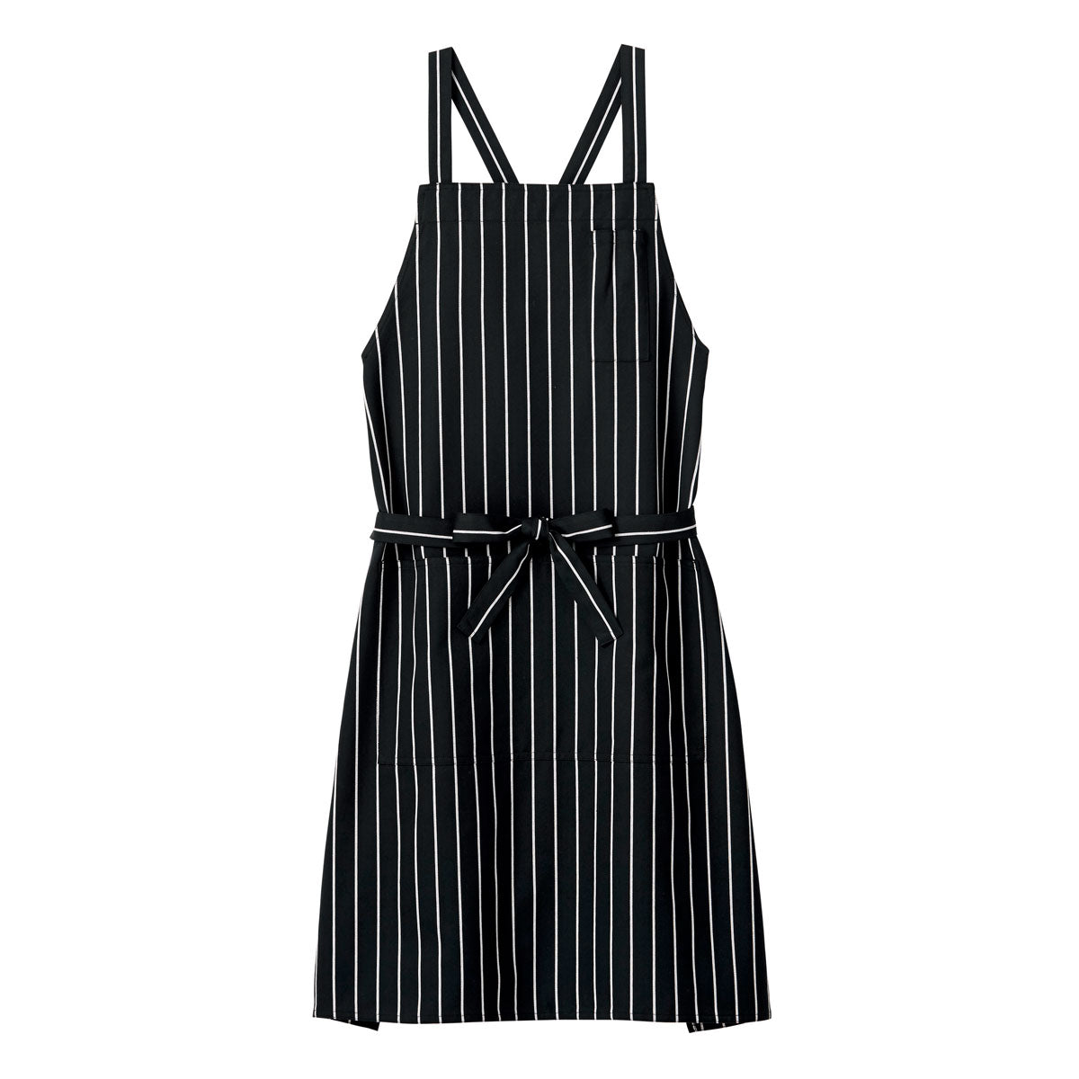 バッククロス胸当てエプロン（ストライプ） | カフェ・飲食店制服 | 1枚 | FK7161 | ブラック