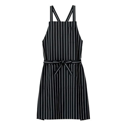 バッククロス胸当てエプロン（ストライプ） | カフェ・飲食店制服 | 1枚 | FK7161 | ブラック