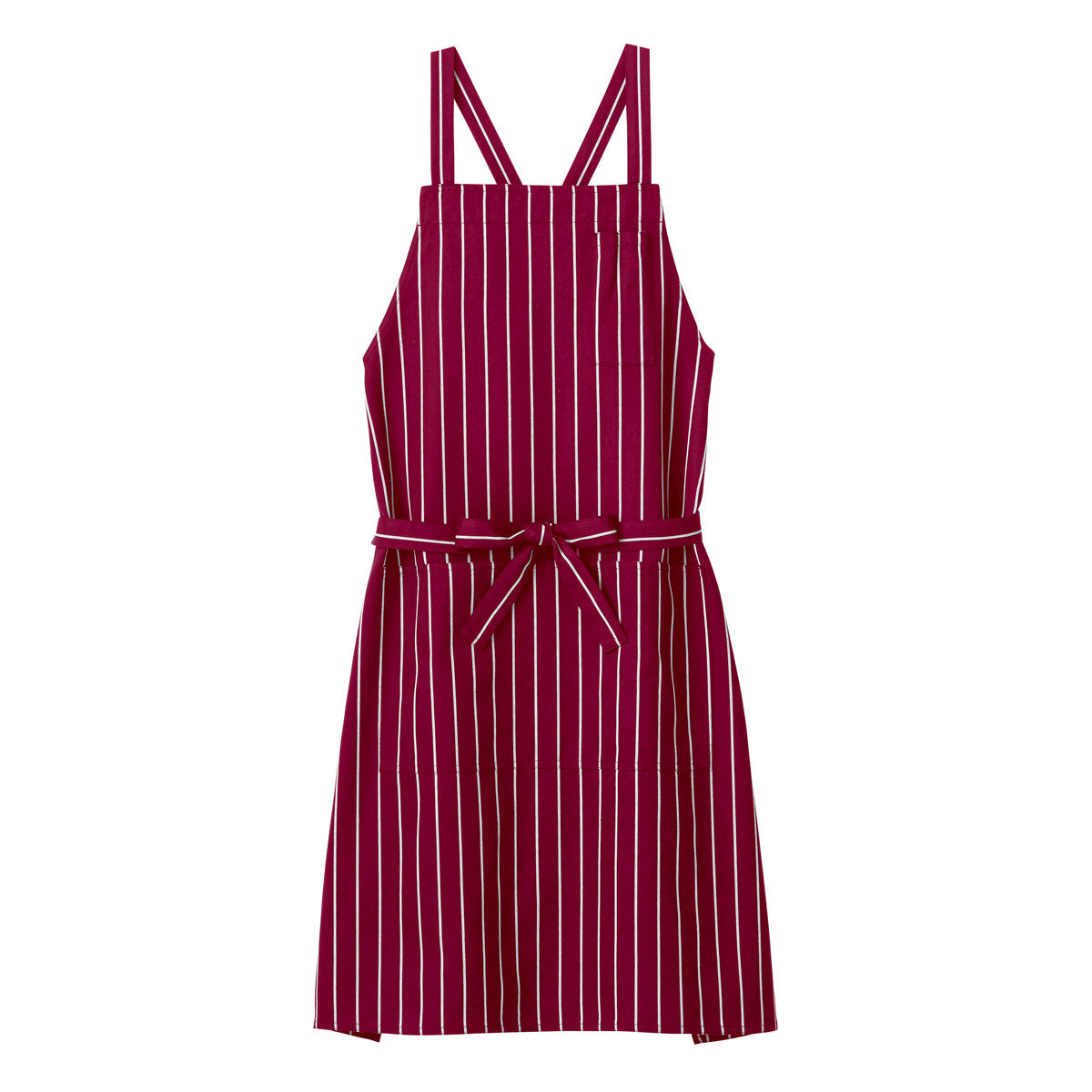 バッククロス胸当てエプロン（ストライプ） | カフェ・飲食店制服 | 1枚 | FK7161 | ワイン