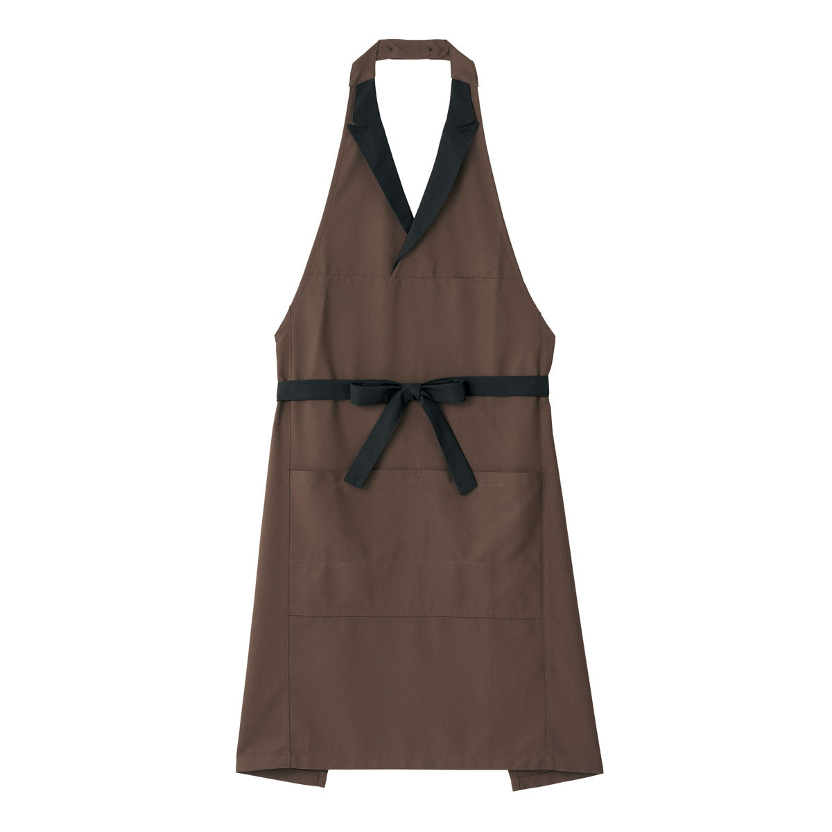襟付き胸当てエプロン | カフェ・飲食店制服 | 1枚 | FK7180 | ブラウン×ブラック
