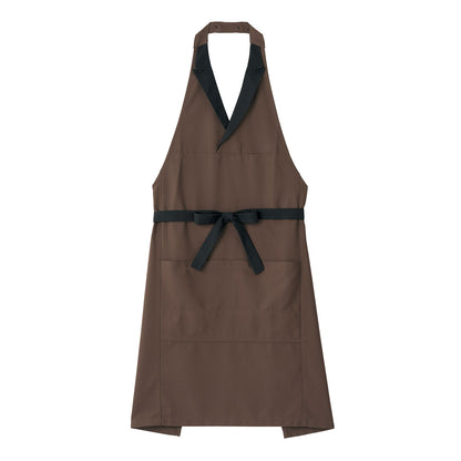 襟付き胸当てエプロン | カフェ・飲食店制服 | 1枚 | FK7180 | ブラウン×ブラック