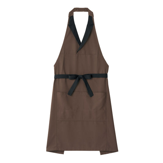 襟付き胸当てエプロン | カフェ・飲食店制服 | 1枚 | FK7180 | ブラウン×ブラック