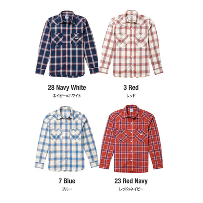 レディースウエスタンチェック長袖シャツ | カフェ・飲食店制服 | 1枚 | LCS43006 | レッド