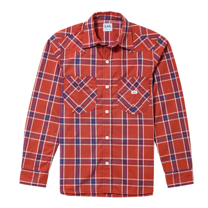 レディースウエスタンチェック長袖シャツ | カフェ・飲食店制服 | 1枚 | LCS43006 | レッド×ネイビー