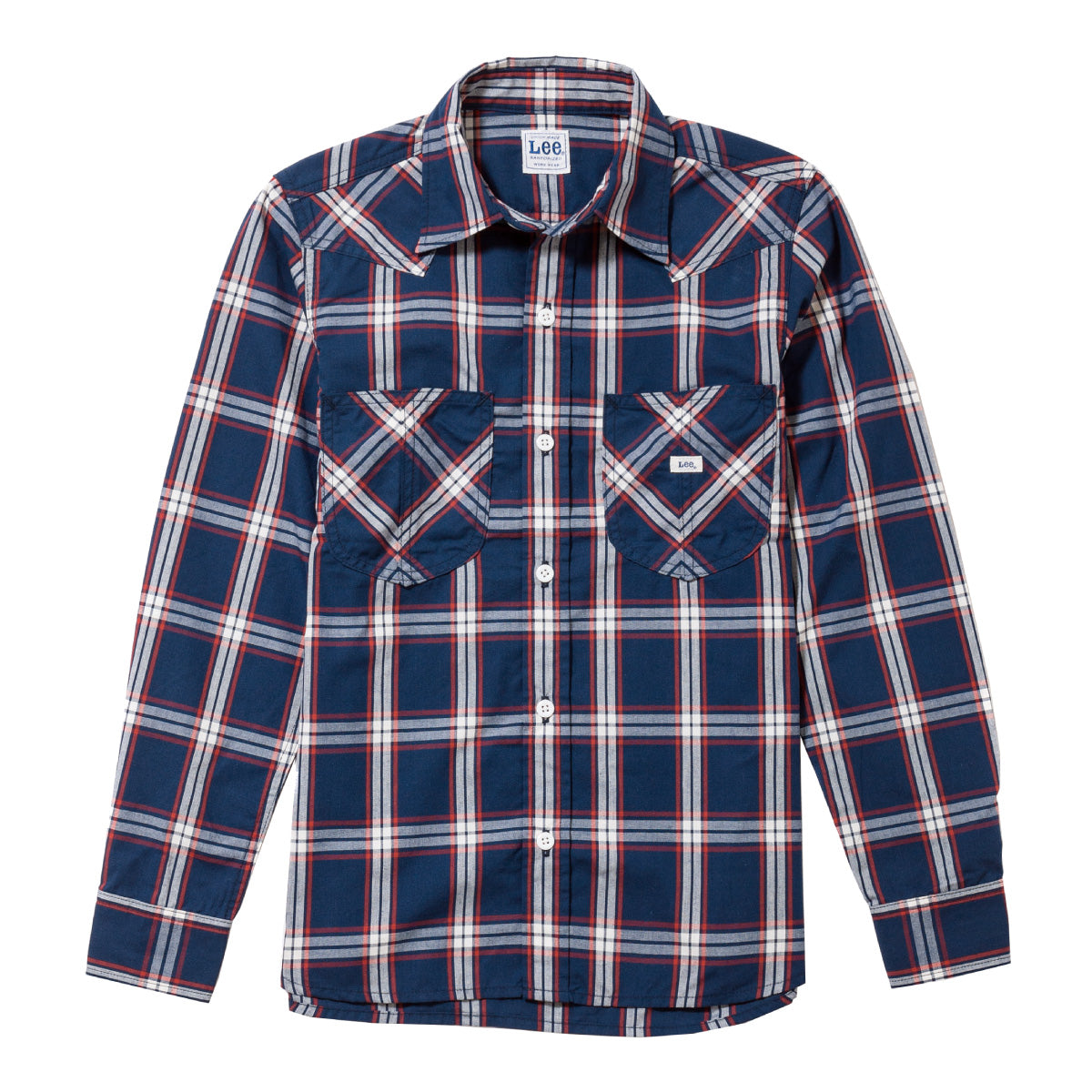 レディースウエスタンチェック長袖シャツ | カフェ・飲食店制服 | 1枚 | LCS43006 | レッド×ネイビー