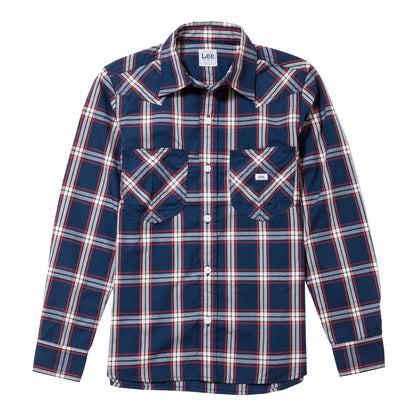 レディースウエスタンチェック長袖シャツ | カフェ・飲食店制服 | 1枚 | LCS43006 | レッド×ネイビー