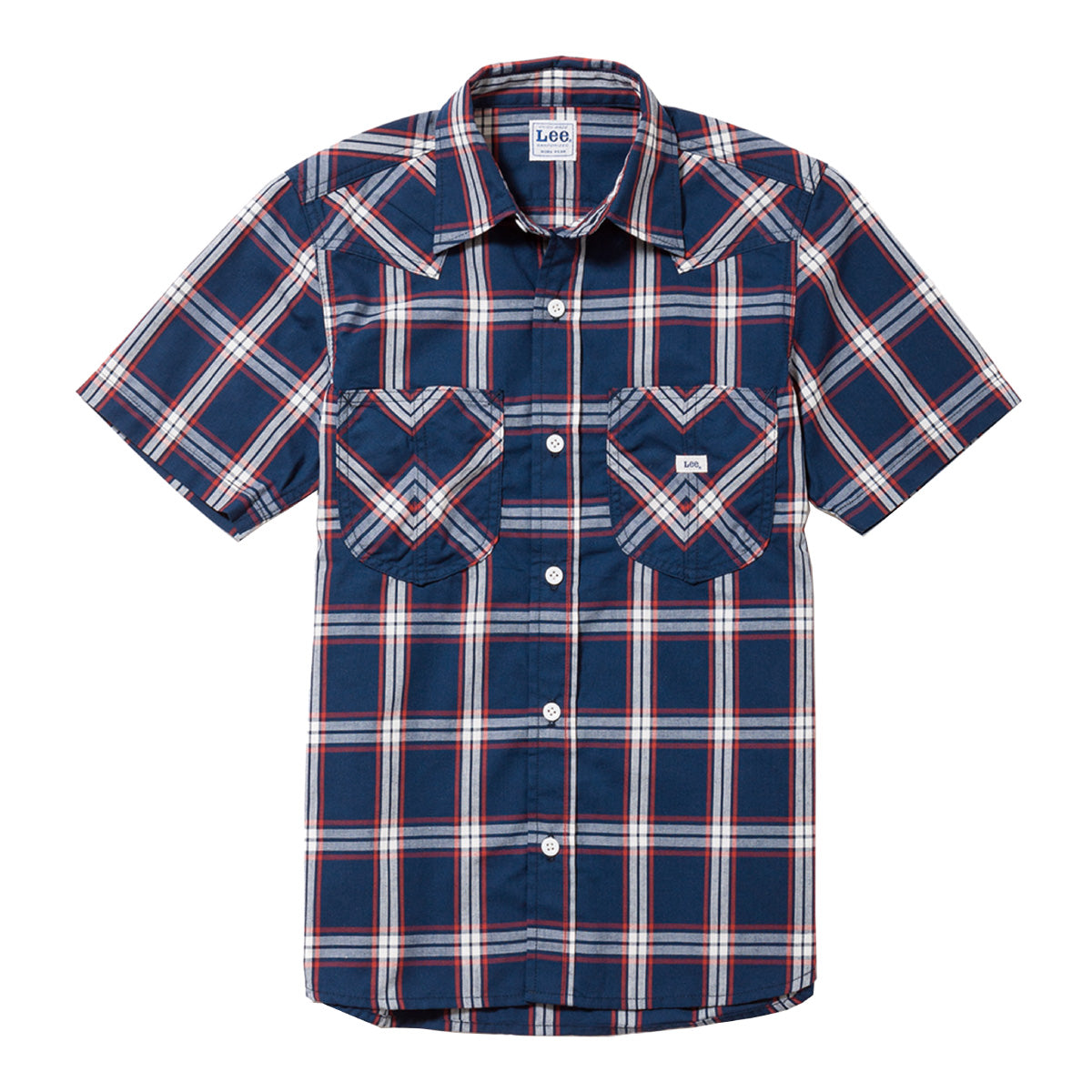 レディースウエスタンチェック半袖シャツ | カフェ・飲食店制服 | 1枚 | LCS43008 | ネイビー×ホワイト