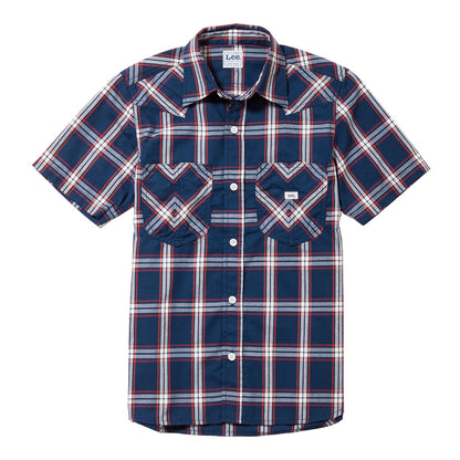 レディースウエスタンチェック半袖シャツ | カフェ・飲食店制服 | 1枚 | LCS43008 | ネイビー×ホワイト