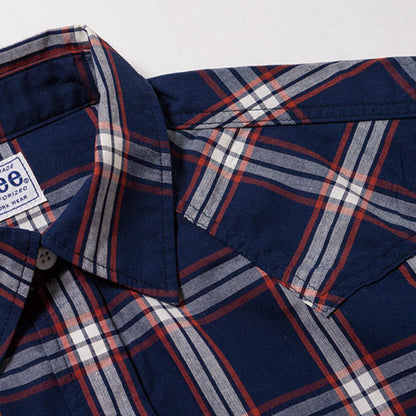 メンズウエスタンチェック長袖シャツ | カフェ・飲食店制服 | 1枚 | LCS46006 | レッド×ネイビー