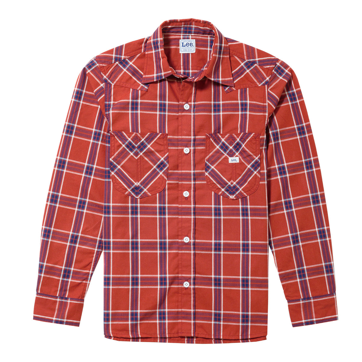 メンズウエスタンチェック長袖シャツ | カフェ・飲食店制服 | 1枚 | LCS46006 | レッド×ネイビー