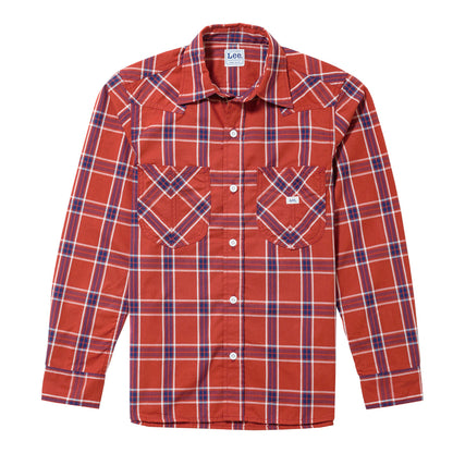 メンズウエスタンチェック長袖シャツ | カフェ・飲食店制服 | 1枚 | LCS46006 | レッド×ネイビー