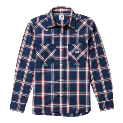 メンズウエスタンチェック長袖シャツ | カフェ・飲食店制服 | 1枚 | LCS46006 | レッド×ネイビー