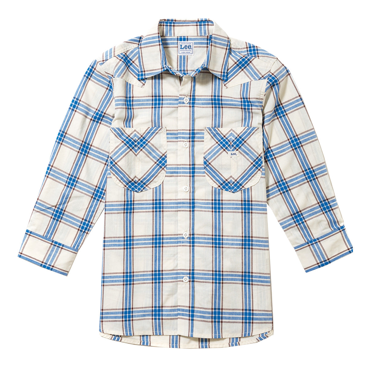 メンズウエスタンチェック七分袖シャツ | カフェ・飲食店制服 | 1枚 | LCS46007 | ブルー