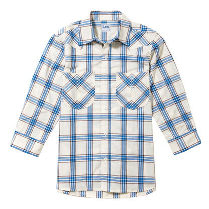 メンズウエスタンチェック七分袖シャツ | カフェ・飲食店制服 | 1枚 | LCS46007 | ブルー