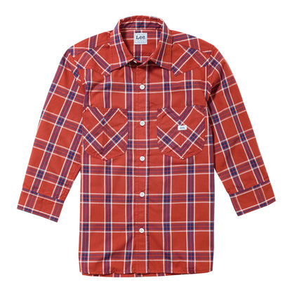 メンズウエスタンチェック七分袖シャツ | カフェ・飲食店制服 | 1枚 | LCS46007 | ネイビー×ホワイト