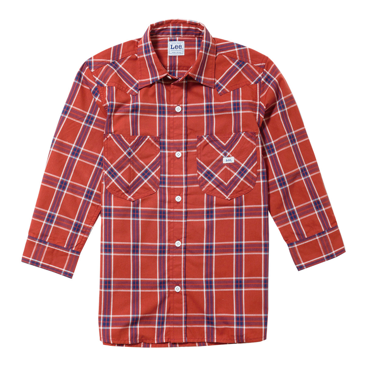 メンズウエスタンチェック七分袖シャツ | カフェ・飲食店制服 | 1枚 | LCS46007 | ブルー