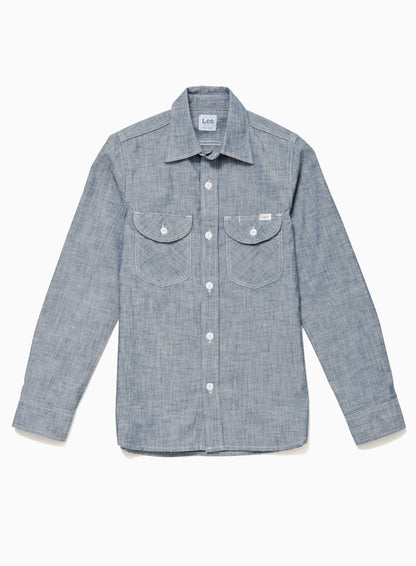 レディースシャンブレー長袖シャツ | カフェ・飲食店制服 | 1枚 | LCS43003 | ブルー