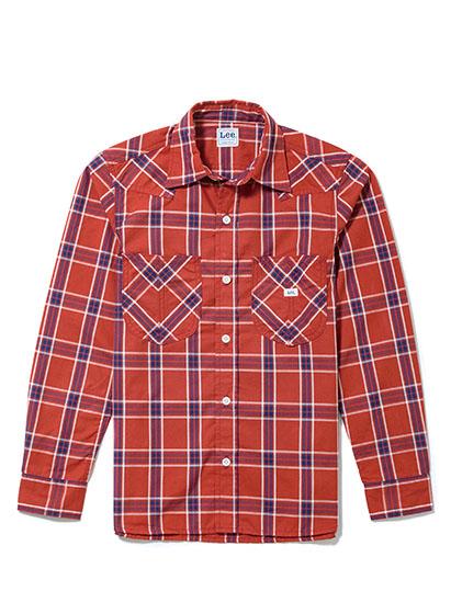 レディースウエスタンチェック長袖シャツ | カフェ・飲食店制服 | 1枚 | LCS43006 | レッド×ネイビー