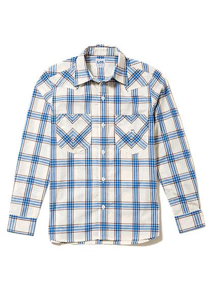 レディースウエスタンチェック長袖シャツ | カフェ・飲食店制服 | 1枚 | LCS43006 | ブルー