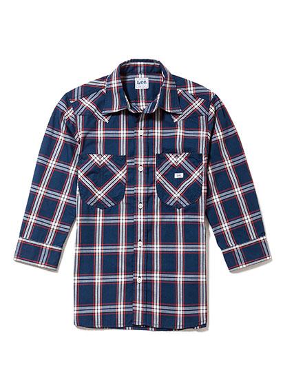 メンズウエスタンチェック七分袖シャツ | カフェ・飲食店制服 | 1枚 | LCS46007 | ネイビー×ホワイト