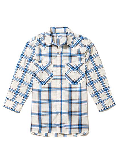 メンズウエスタンチェック七分袖シャツ | カフェ・飲食店制服 | 1枚 | LCS46007 | ブルー