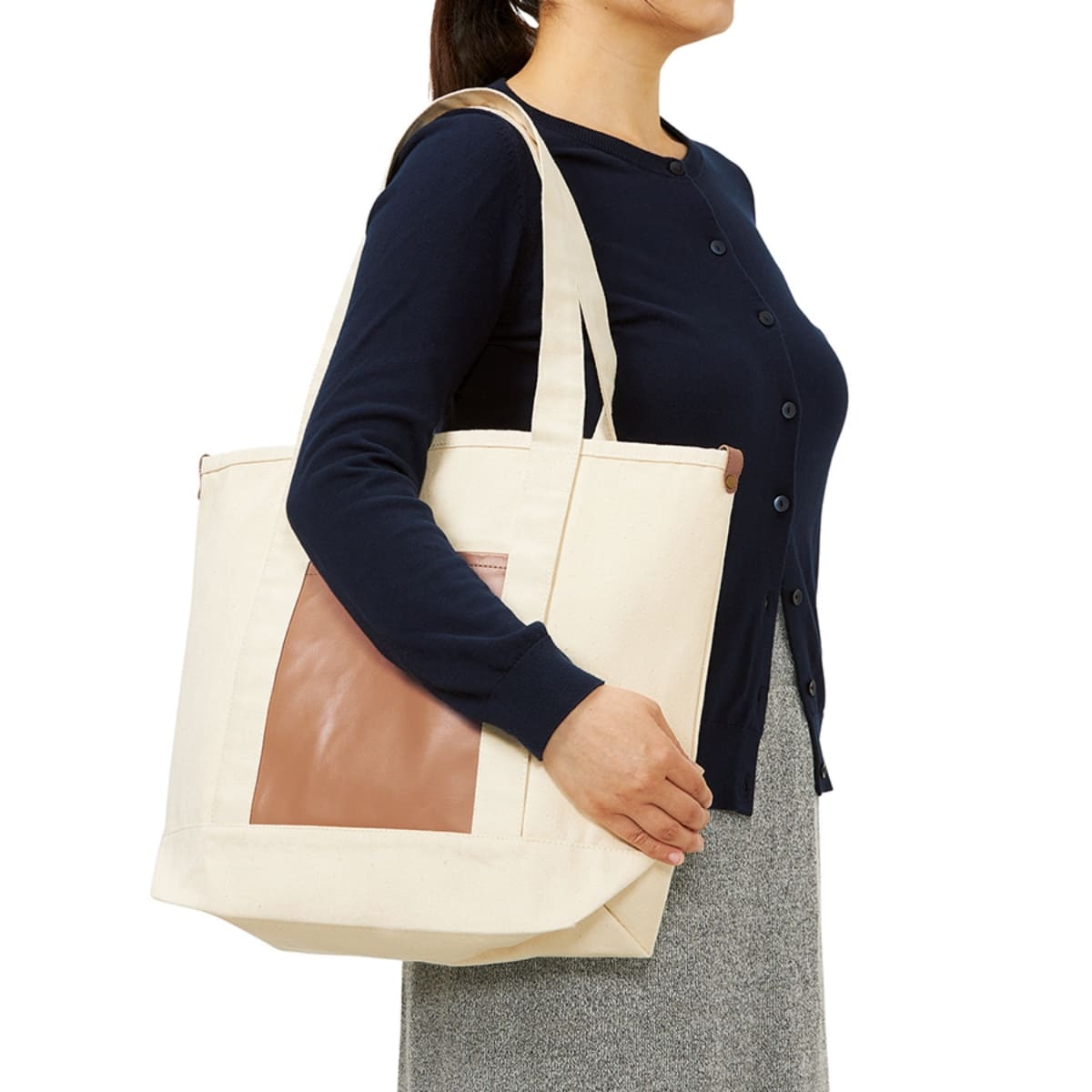 厚手キャンバス レザーポケットトート | ノベルティ(小物) | 1枚 | TR-1149 | ナチュラル