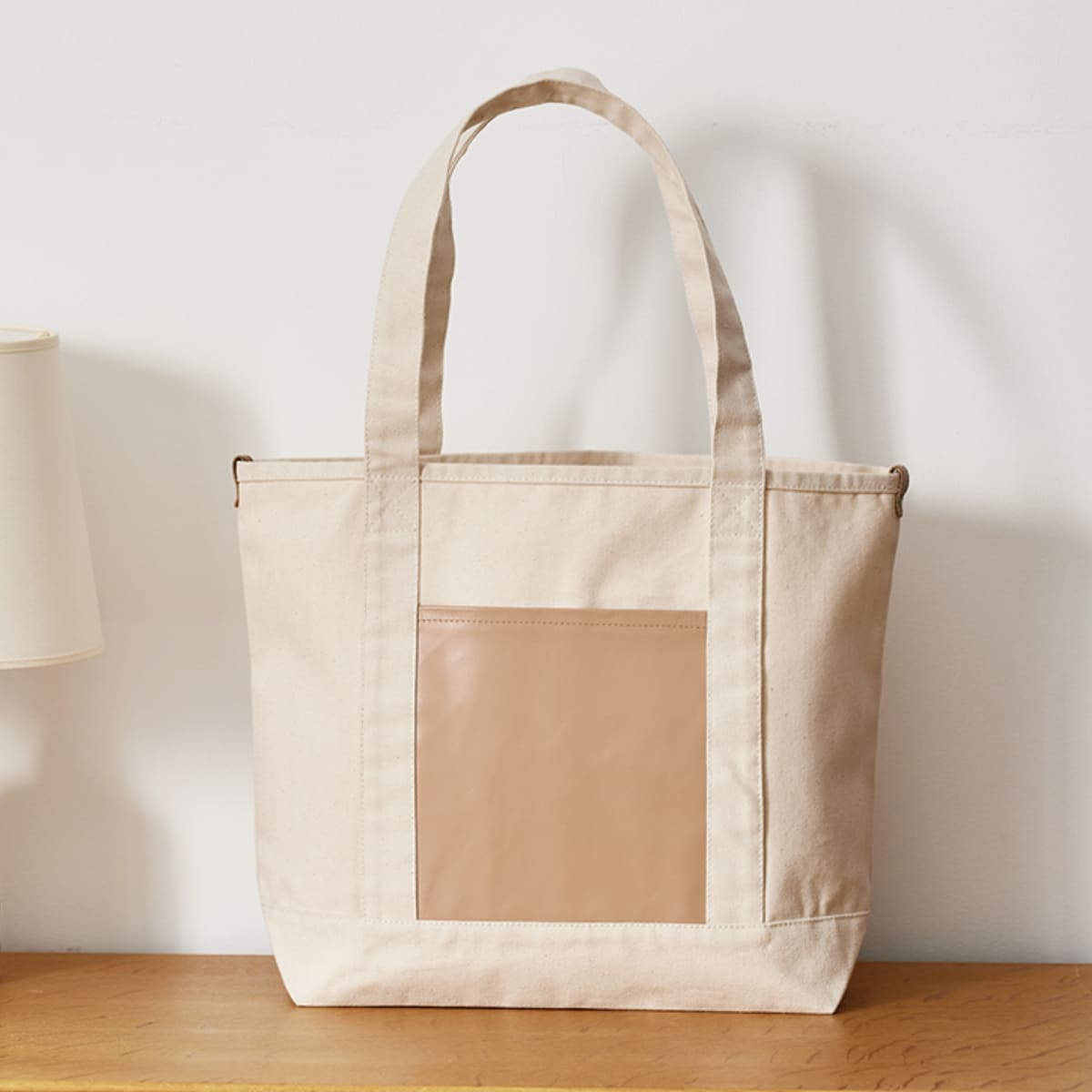 ノベルティ　キャンバストートバッグ　ベージュ 厚手キャンバス レザーポケットトート | ノベルティ(小物) | 1枚 | TR