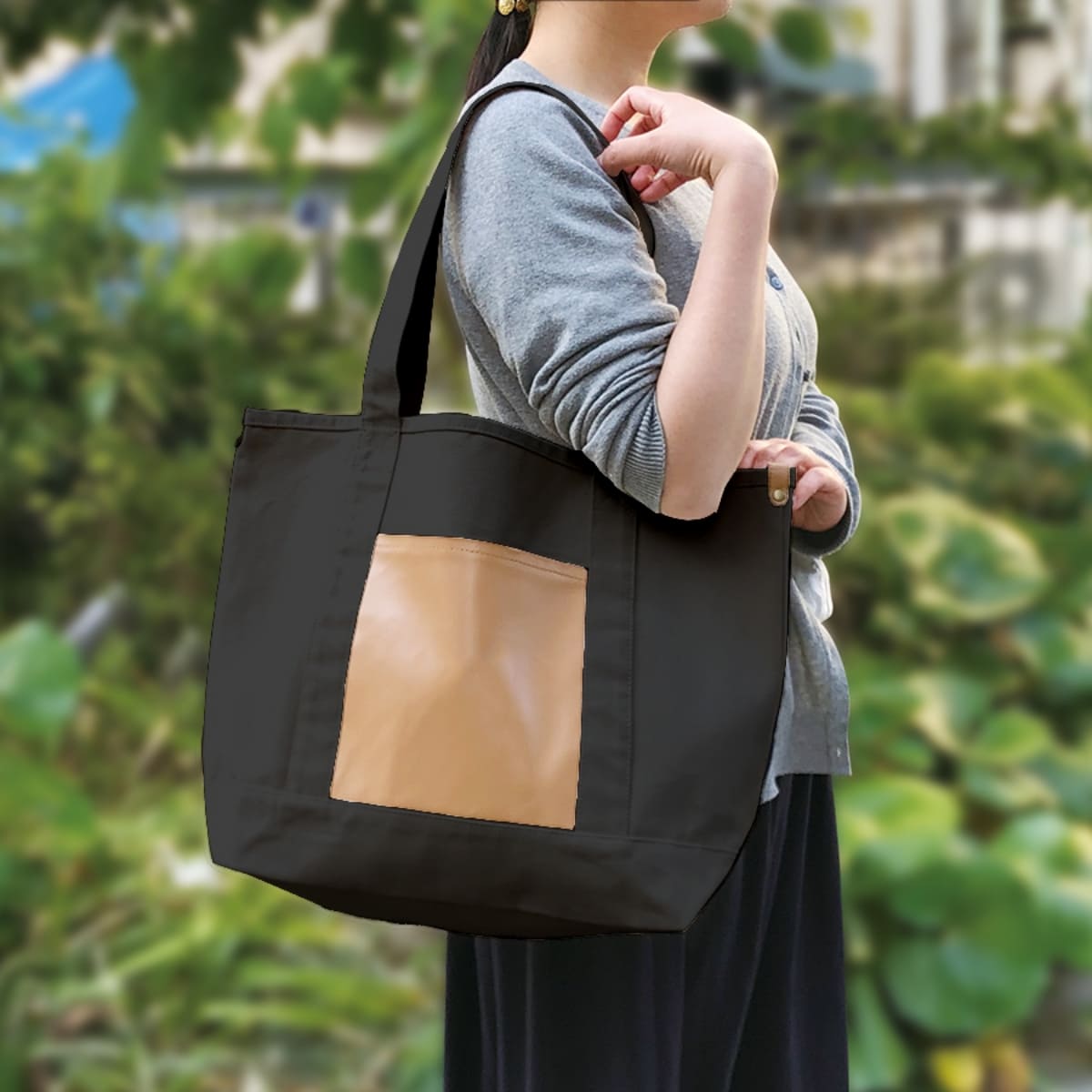 厚手キャンバス レザーポケットトート | ノベルティ(小物) | 1枚 | TR-1149 | ナチュラル