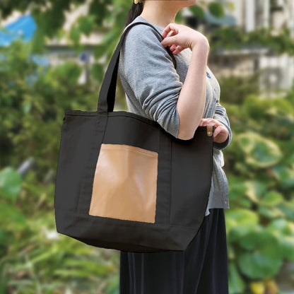 厚手キャンバス レザーポケットトート | ノベルティ(小物) | 1枚 | TR-1149 | ナチュラル