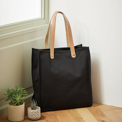 厚手キャンバス レザーハンドルスクエアトート | ノベルティ(小物) | 1枚 | TR-1150 | ナイトブラック