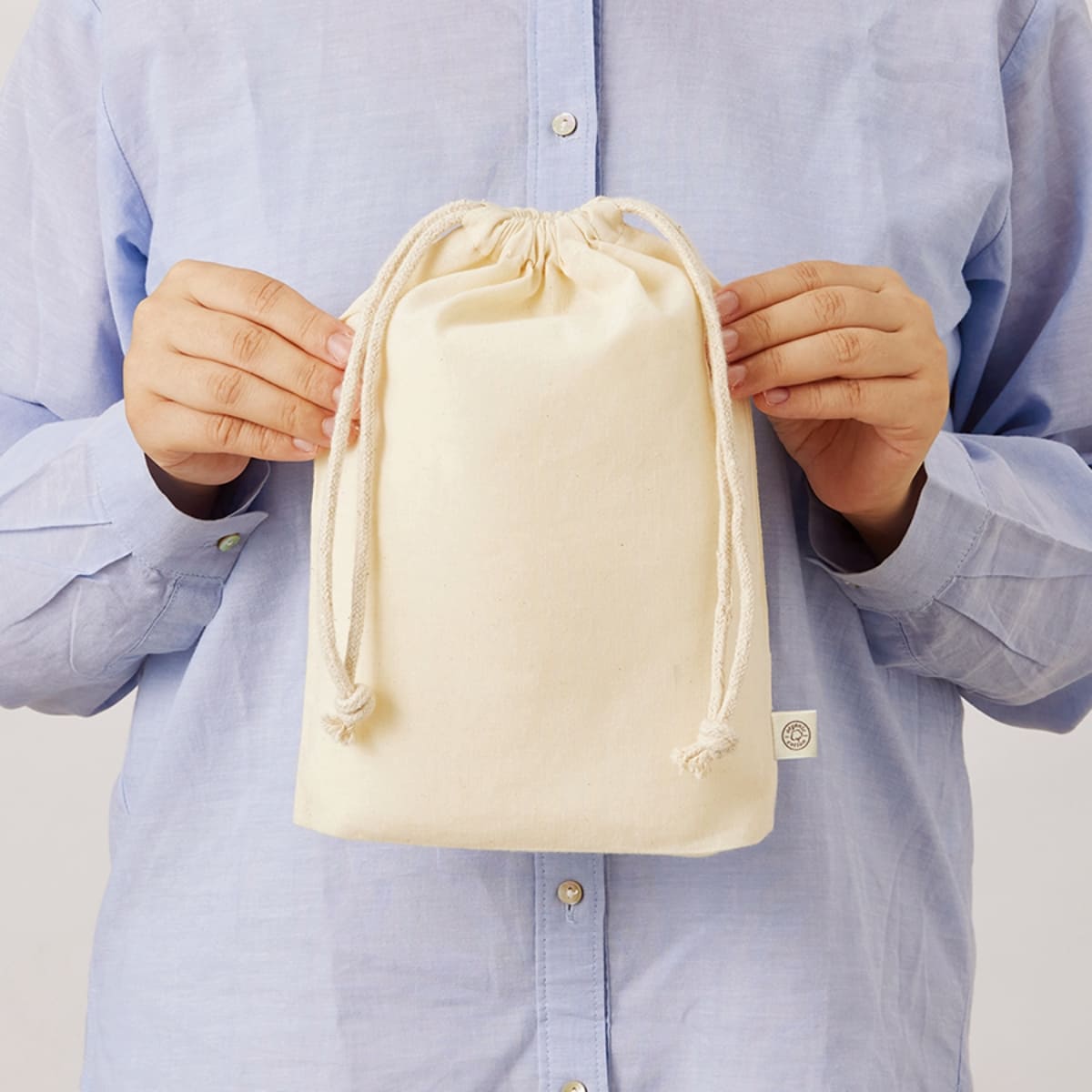 オーガニックコットン ガゼット巾着（M） | ノベルティ(小物) | 1枚 | TR-1169 | ナチュラル