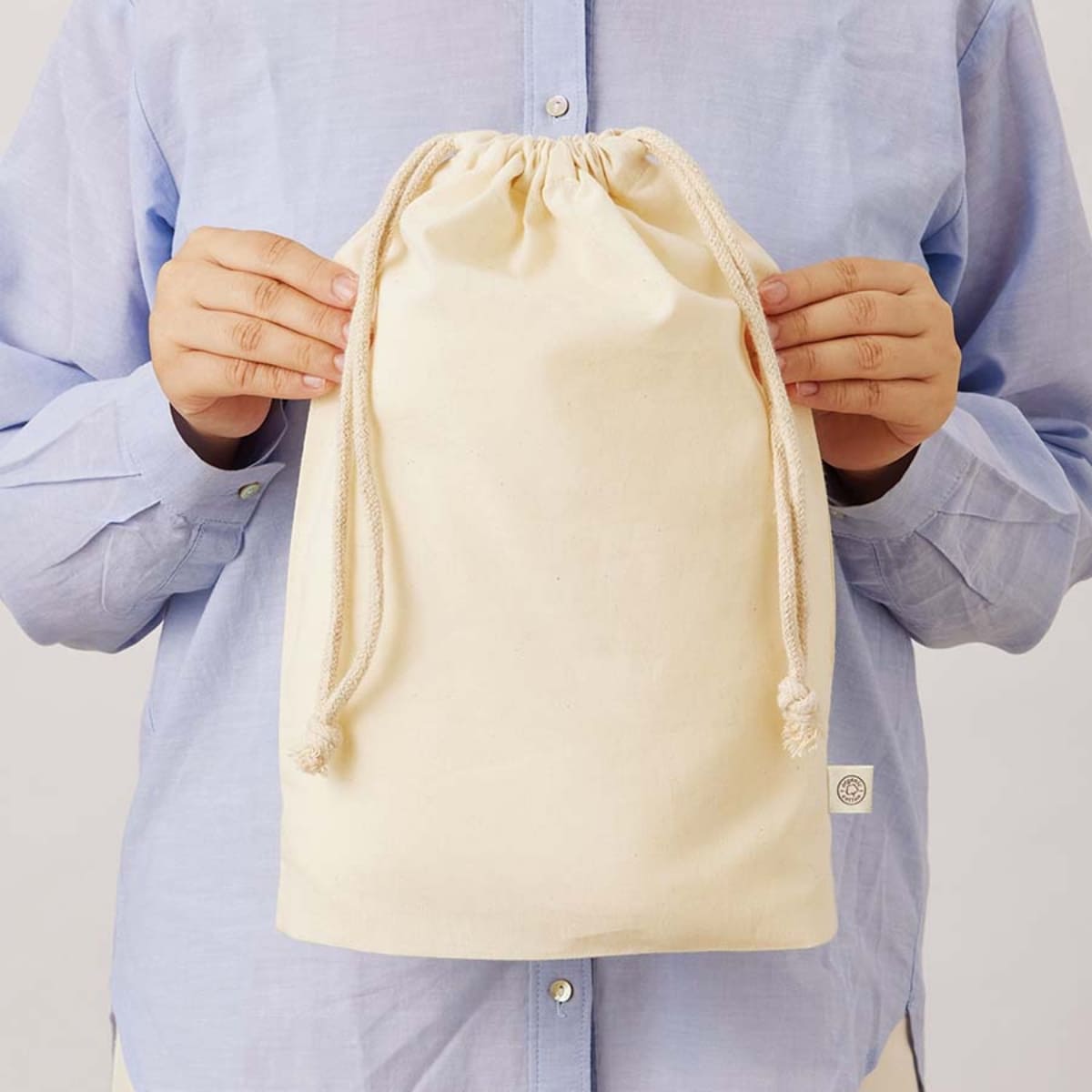 オーガニックコットン ガゼット巾着（L） | ノベルティ(小物) | 1枚 | TR-1170 | ナチュラル