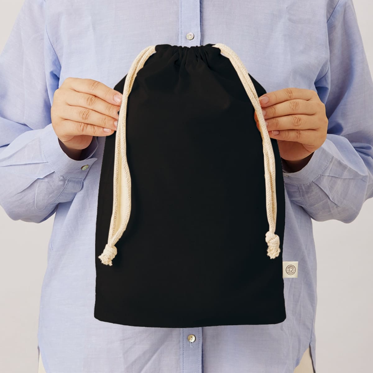 オーガニックコットン ガゼット巾着（L） | ノベルティ(小物) | 1枚 | TR-1170 | ブラック